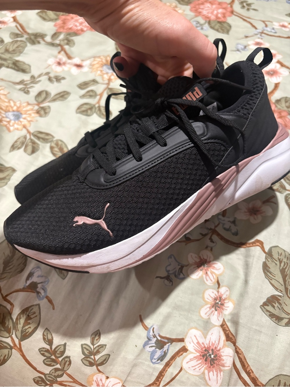 PUMA Black Athletic Sneakers with Pink Accents